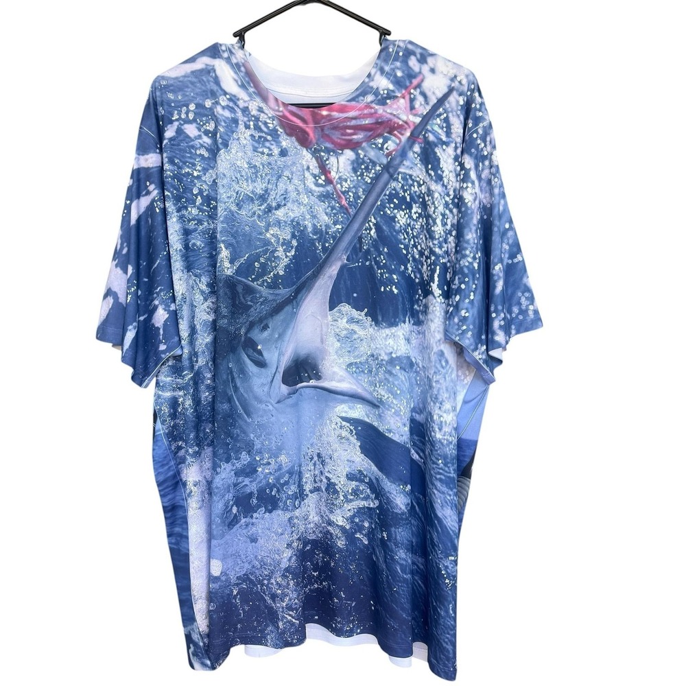 Get A Life Shirt Mens 3XL Blue Marlin Ocean Fishing All Over Graphic Print Tee
